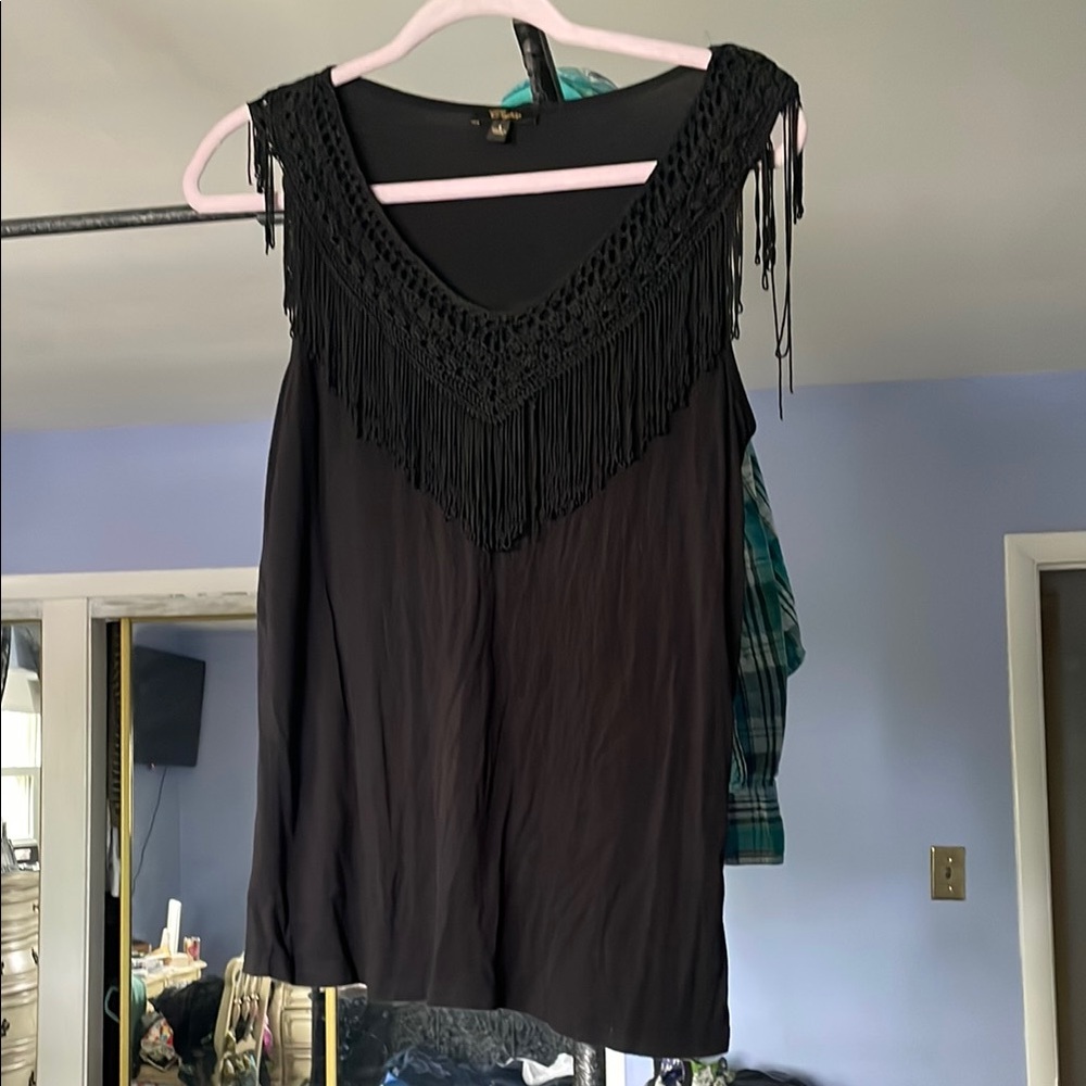 Cupio Black Fringe Tank Top FINAL PRICE!